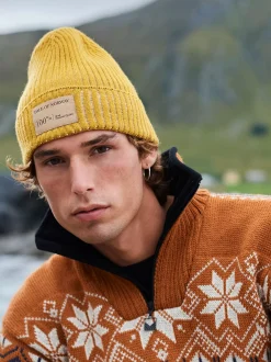 Store Dale of Norway Alvoy Lue Norsk Ull Mork Gul