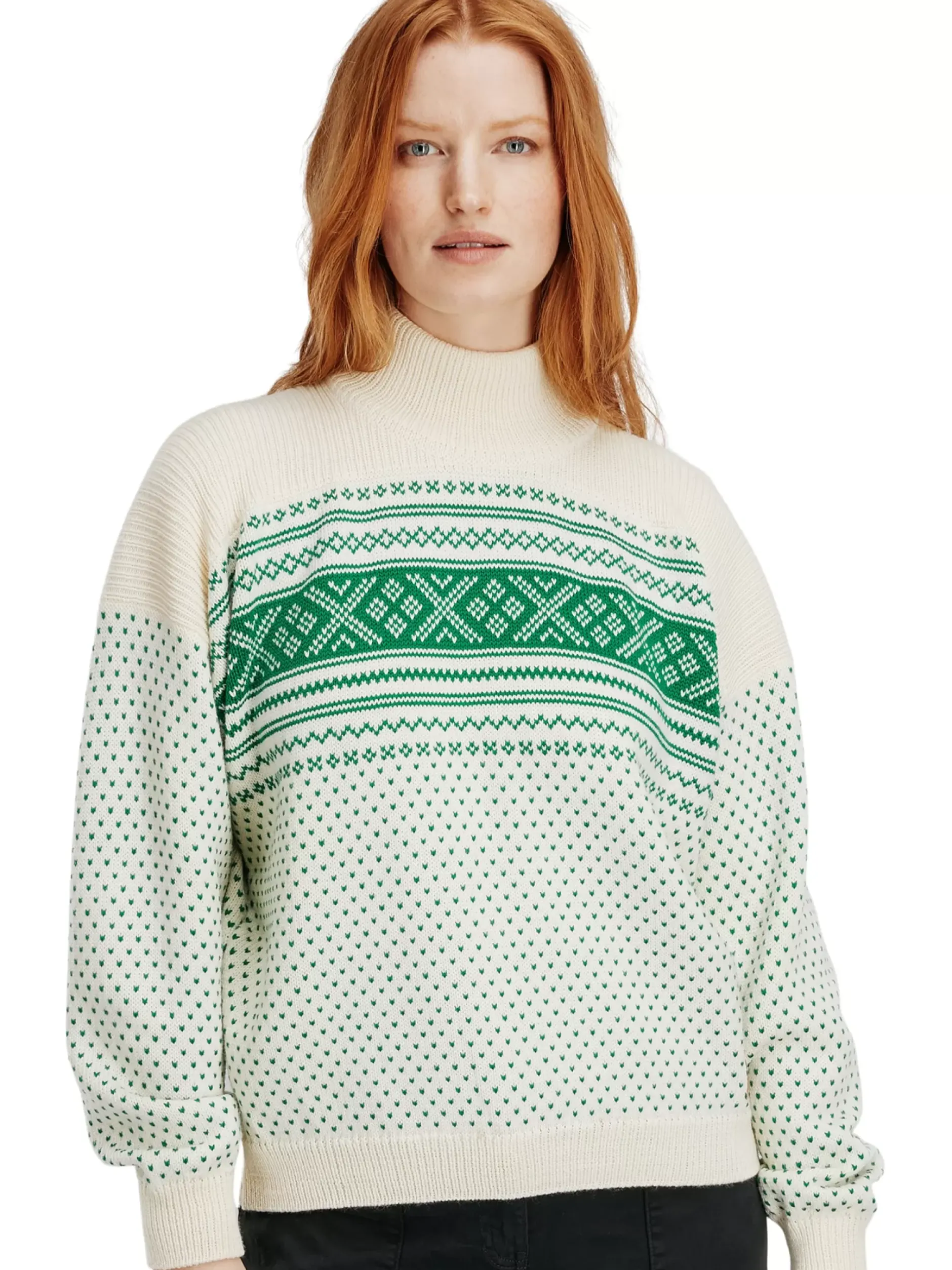 Store Dale of Norway Valloy Ullgenser Dame Offwhite / Lys Gronn