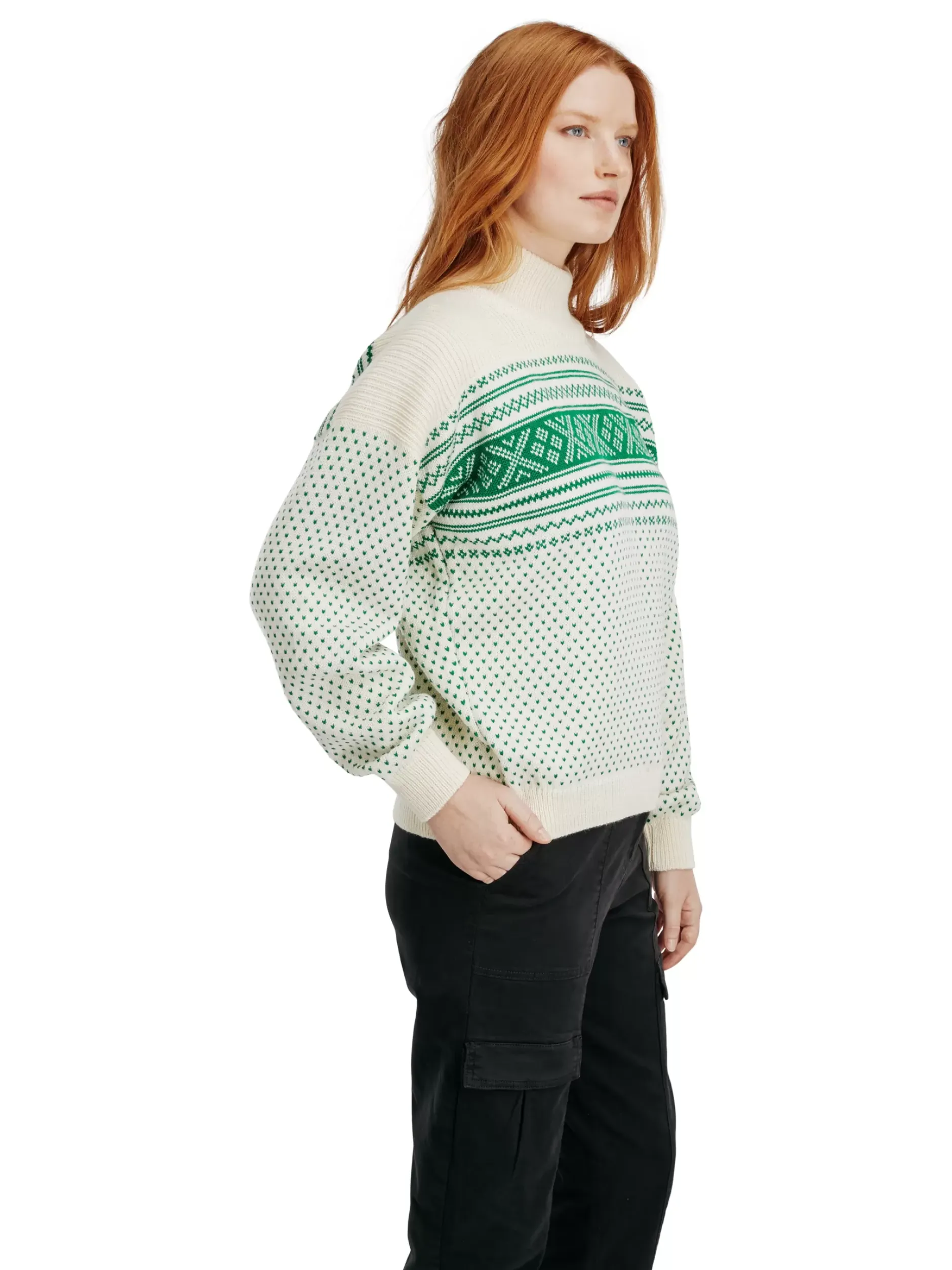 Store Dale of Norway Valloy Ullgenser Dame Offwhite / Lys Gronn
