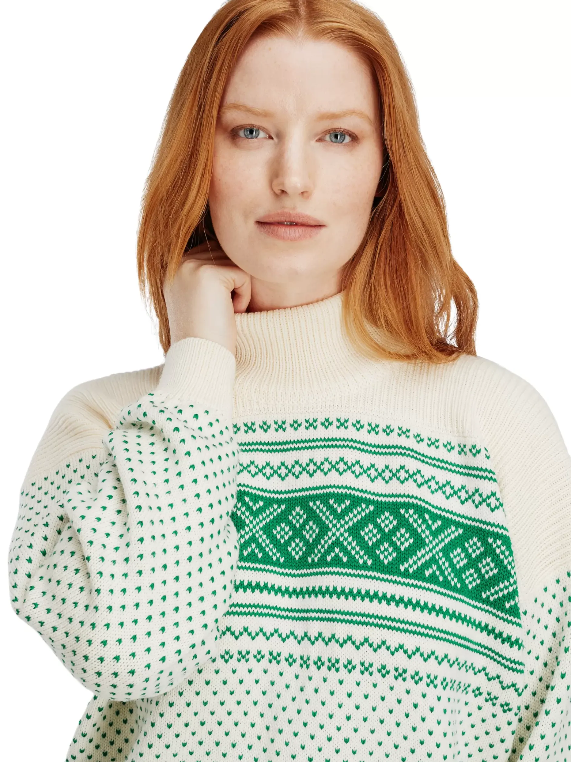 Store Dale of Norway Valloy Ullgenser Dame Offwhite / Lys Gronn