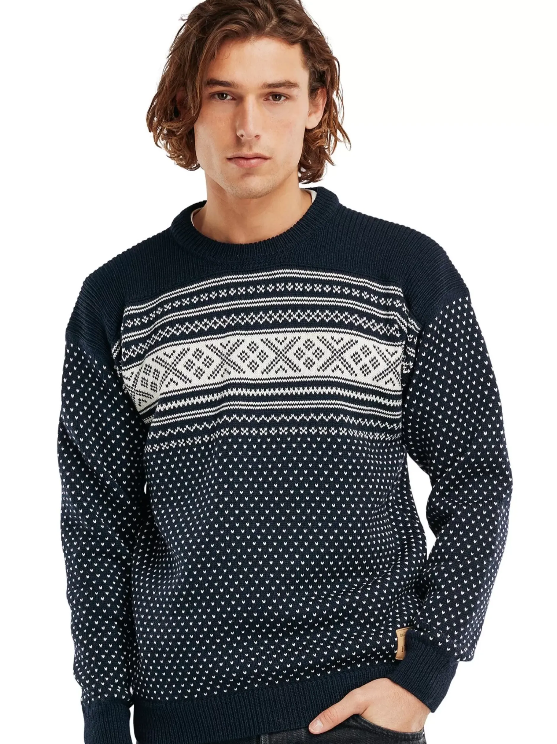 Store Dale of Norway Valloy Ullgenser Herre Navy Offwhite